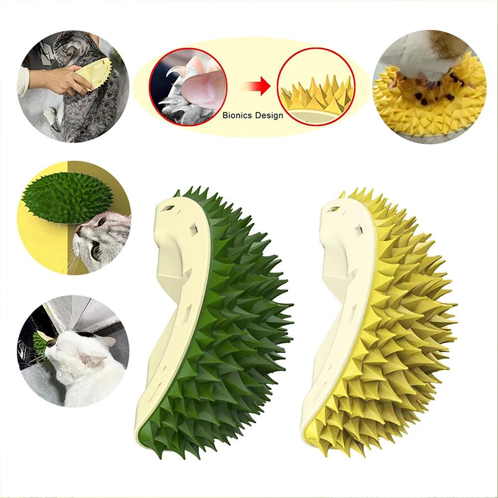 Durian Cat Brush, Dog Cat Self Groomer, Wall Corner Scratcher Massage Combs Durian Shape Molars Eat Slowly Toys Multifunctional Scratch Massager Tool Pets Clean Teeth-4