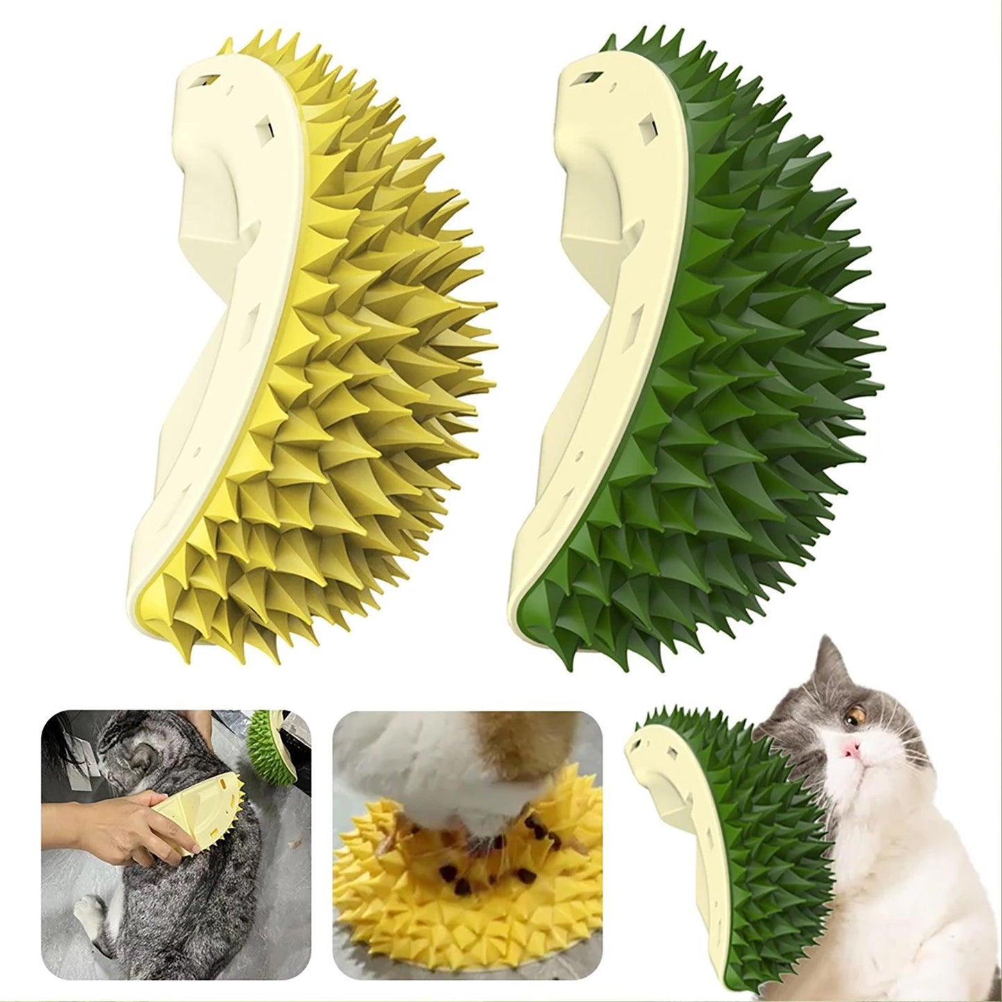 Durian Cat Brush, Dog Cat Self Groomer, Wall Corner Scratcher Massage Combs Durian Shape Molars Eat Slowly Toys Multifunctional Scratch Massager Tool Pets Clean Teeth-1