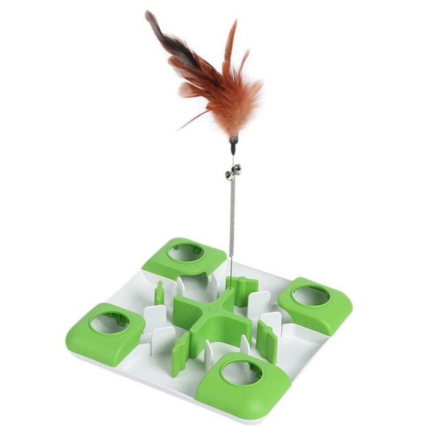 Pet Cat Toys Puzzle Game Toy for Cats And Dogs Treat Dispenser Spring Feather Wand Fun Maze Feeder Training Cat toy-5