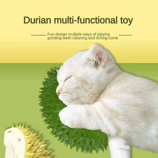 Durian Cat Brush, Dog Cat Self Groomer, Wall Corner Scratcher Massage Combs Durian Shape Molars Eat Slowly Toys Multifunctional Scratch Massager Tool Pets Clean Teeth-0