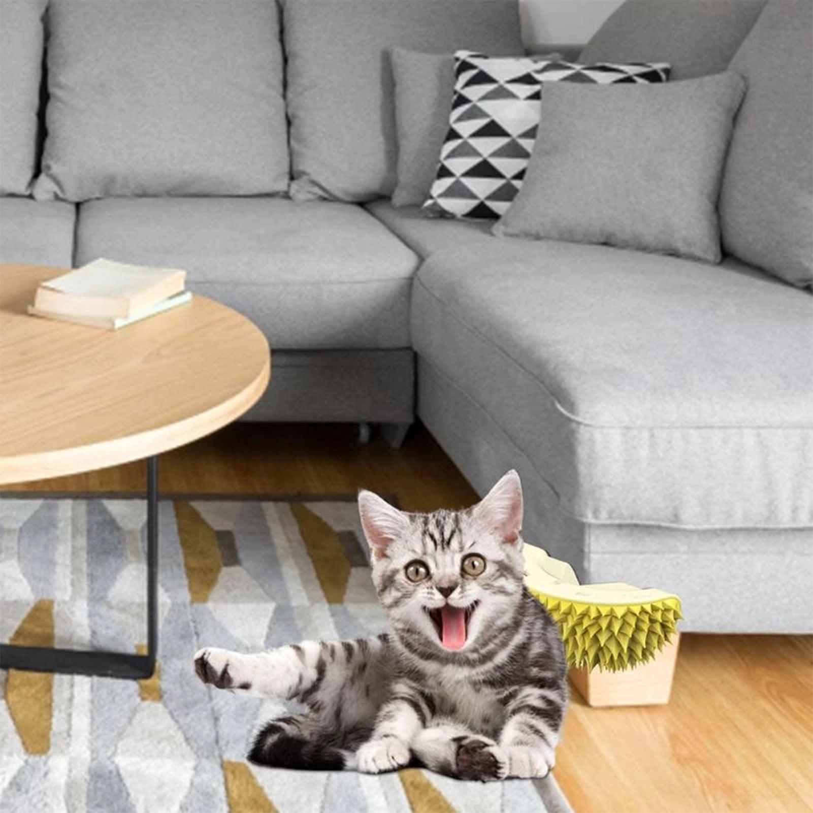 Durian Cat Brush, Dog Cat Self Groomer, Wall Corner Scratcher Massage Combs Durian Shape Molars Eat Slowly Toys Multifunctional Scratch Massager Tool Pets Clean Teeth-3