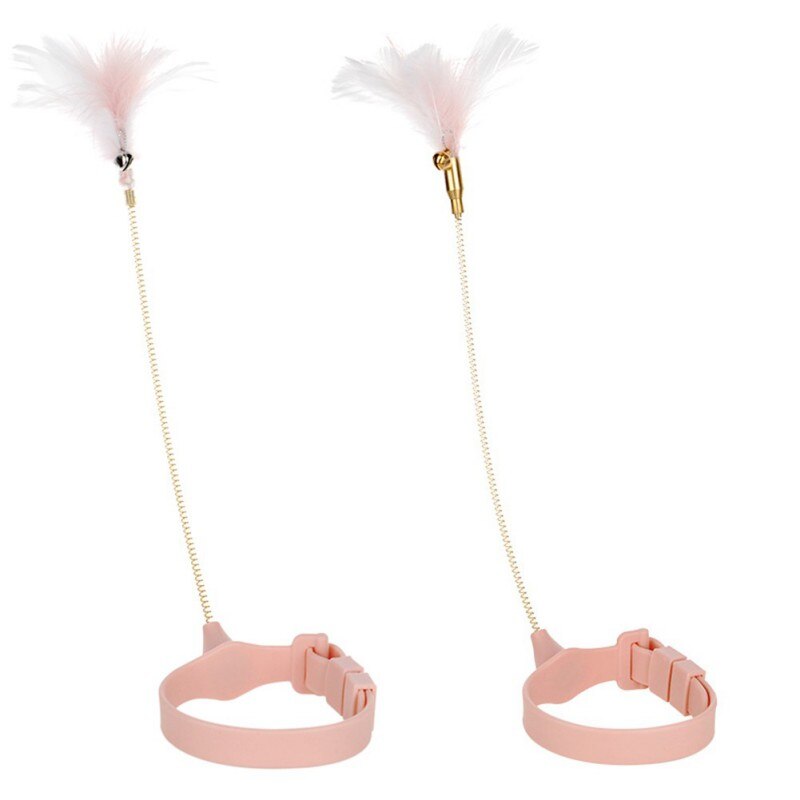 Funny Cat Collar Toy Feather Teaser Stick Interesting Automatic Cat Toy Foot Interactive Cats Teaser Feather Kitten Toys-3